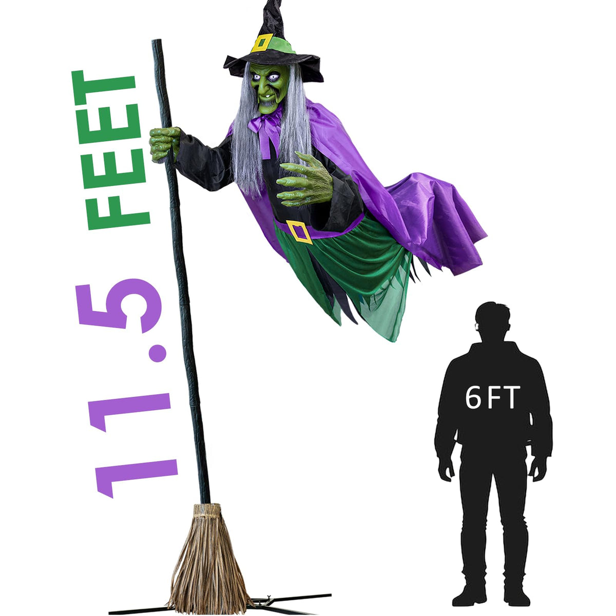 Discover the premium imported Animated Hovering Witch Decorations at Curat Cart, perfect for Halloween. Stands 11.5 feet tall.