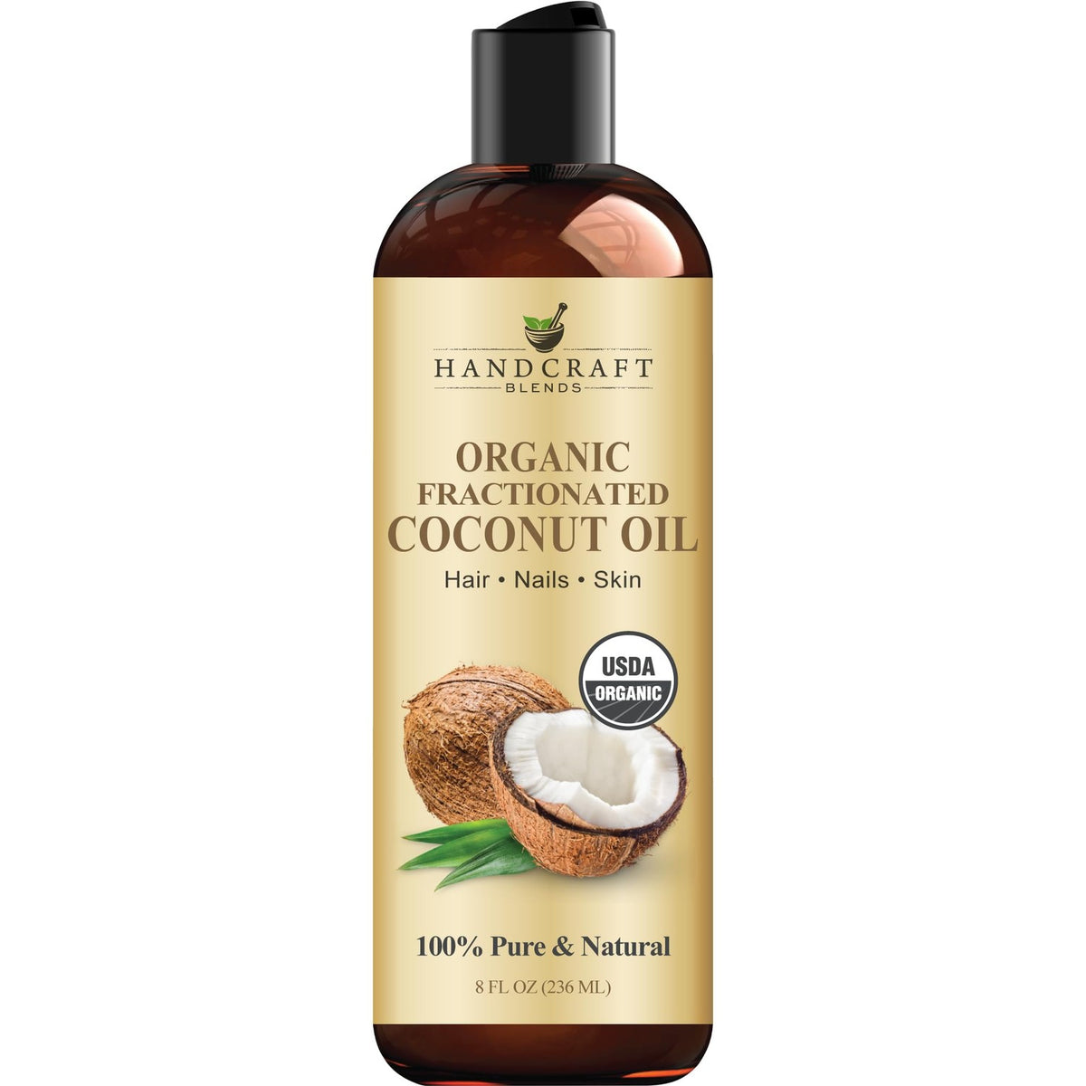 Handcraft Blends Coconut Oil bottle, 100% pure, ideal for hair, nails, and skin. Available in India, order online today.