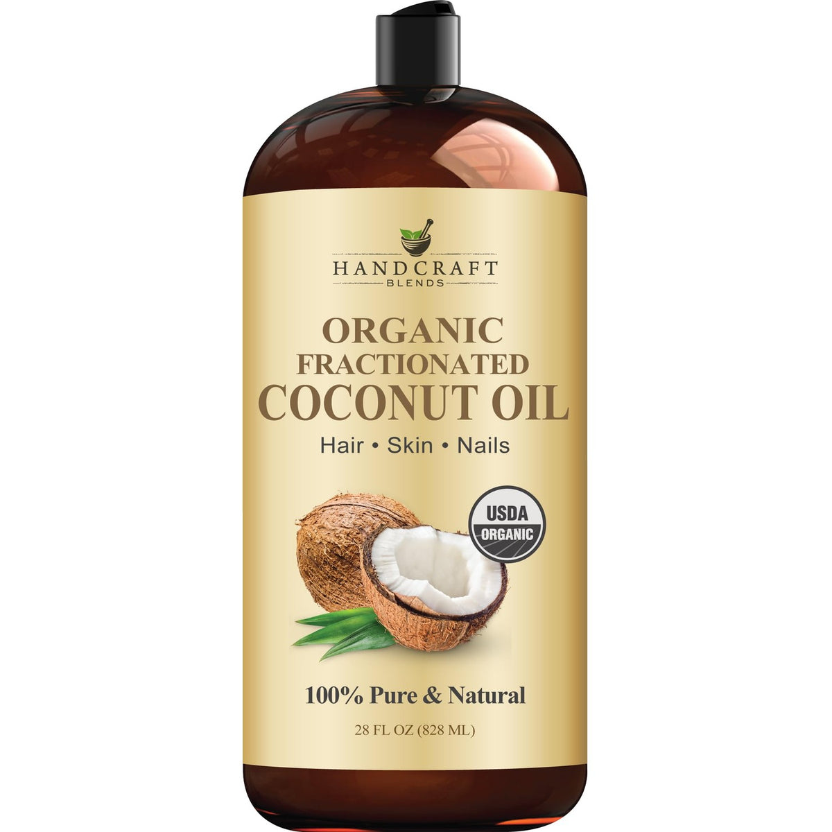 Handcraft Blends Organic Fractionated Coconut Oil, 100% Pure & Natural, ideal for hair, skin, and nails.