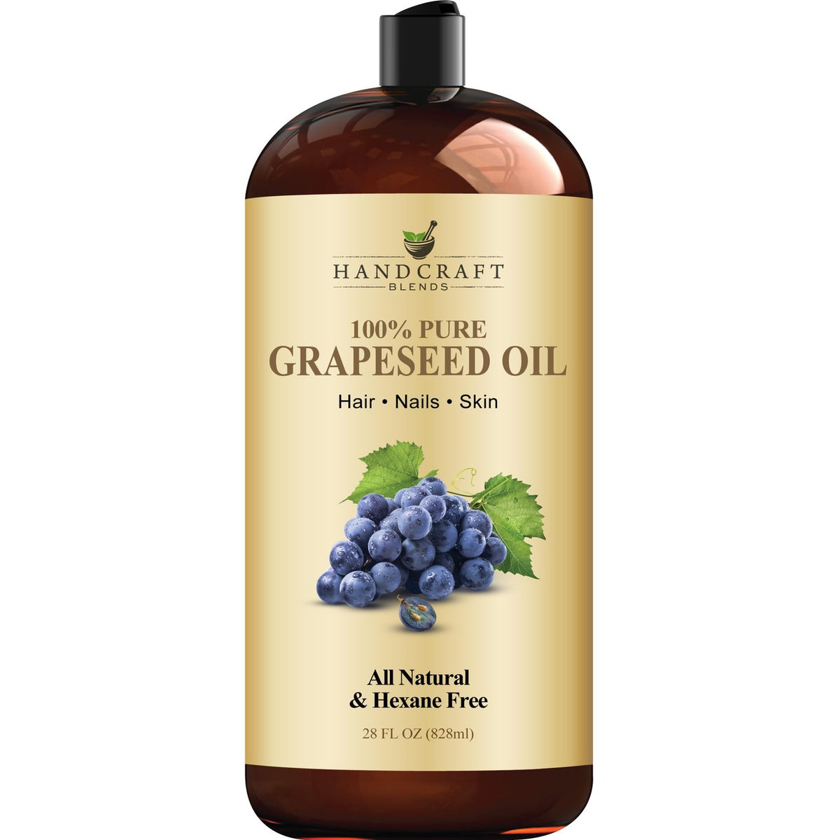 Handcraft Blends 100% Pure Grapeseed Oil in a large bottle, ideal for hair, nails, and skin care. All natural and hexane free.