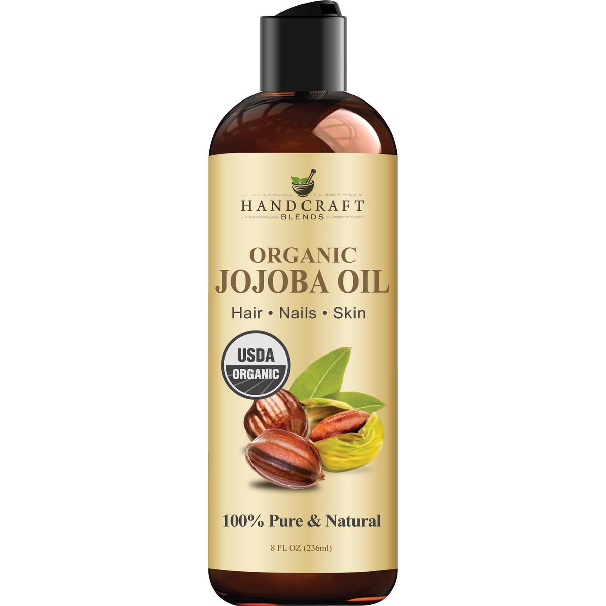 Discover Handcraft Blends Organic Jojoba Oil, 100% pure and natural, perfect for hair, nails, and skin care.