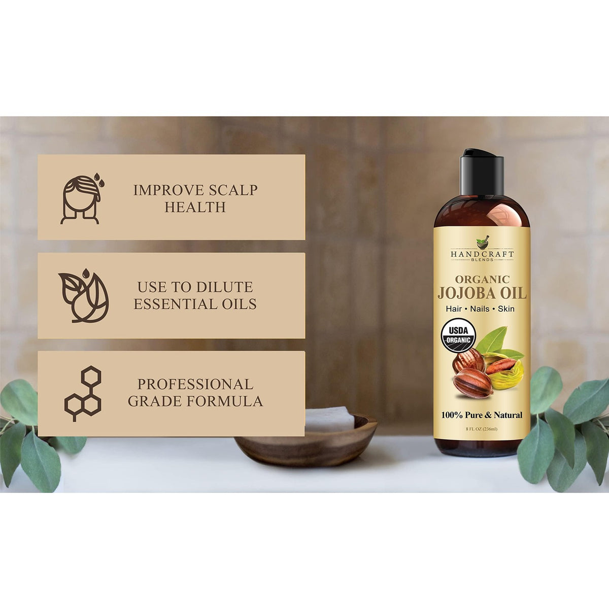 Handcraft Blends Jojoba Oil, 100% pure and natural. Trusted by CuratCart for scalp health and essential oil dilution.
