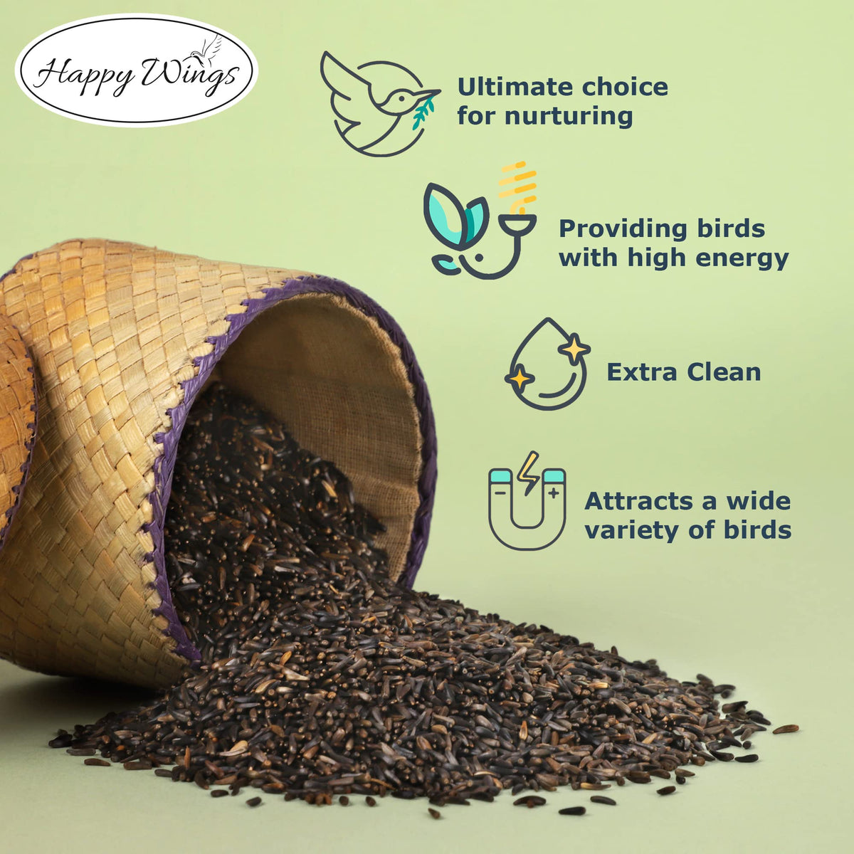 Happy Wings Thistle Seed Bird Food offers high energy, extra clean nutrition, attracting a wide variety of birds. Perfect for daily use at Curat Cart.