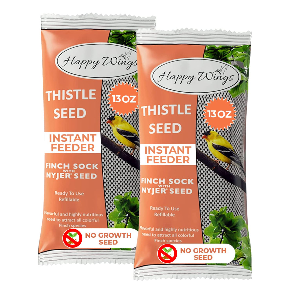 Happy Wings Thistle Seed Bird Food, a premium imported finch sock feeder, perfect for attracting colorful birds. Available at Curat Cart.