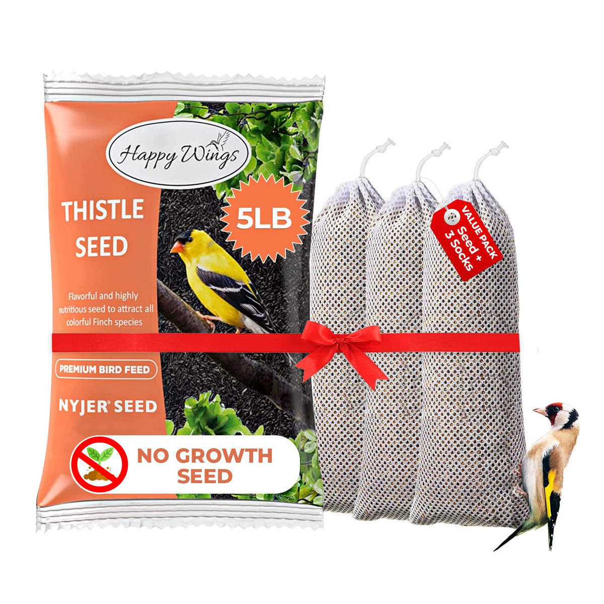 Happy Wings Thistle Seed Bird Food, a premium import, offers nutritious feed for colorful finch species. Available at Curat Cart.