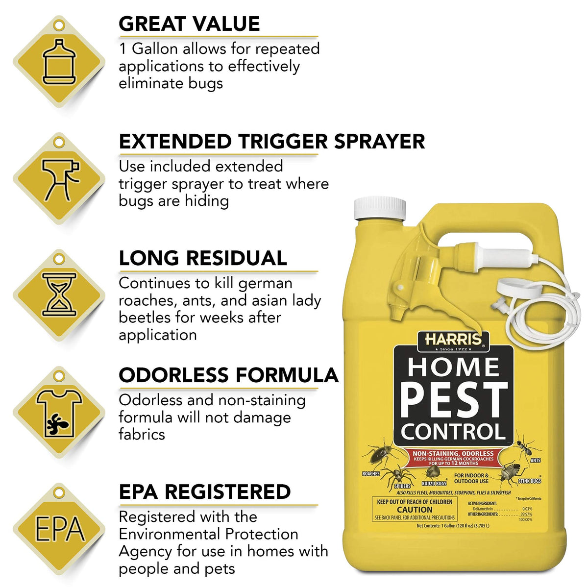 Harris Home Insect Killer in official packaging, features an extended trigger sprayer for easy application. Available at Curat Cart.