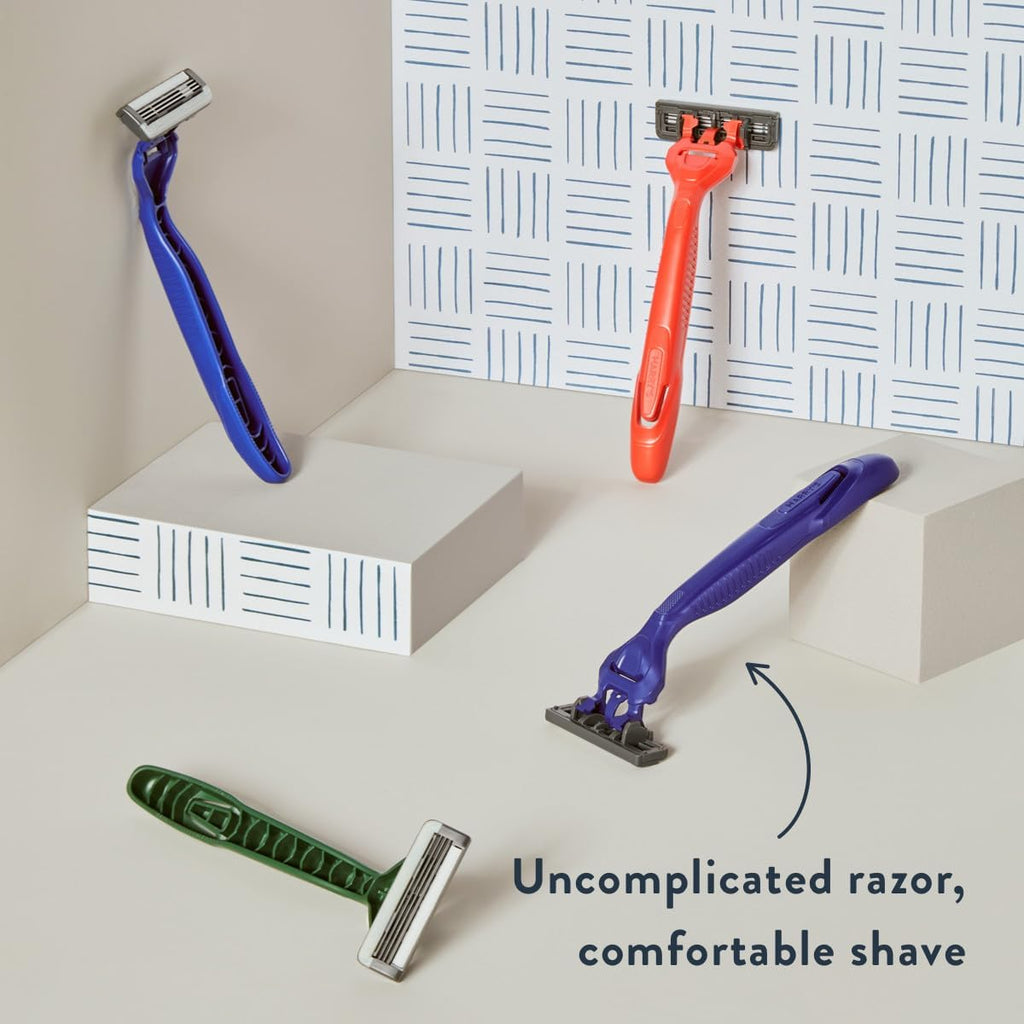 Explore Harry's Disposable Razors for Men, featuring vibrant colors and a comfortable, uncomplicated shave. Premium quality.