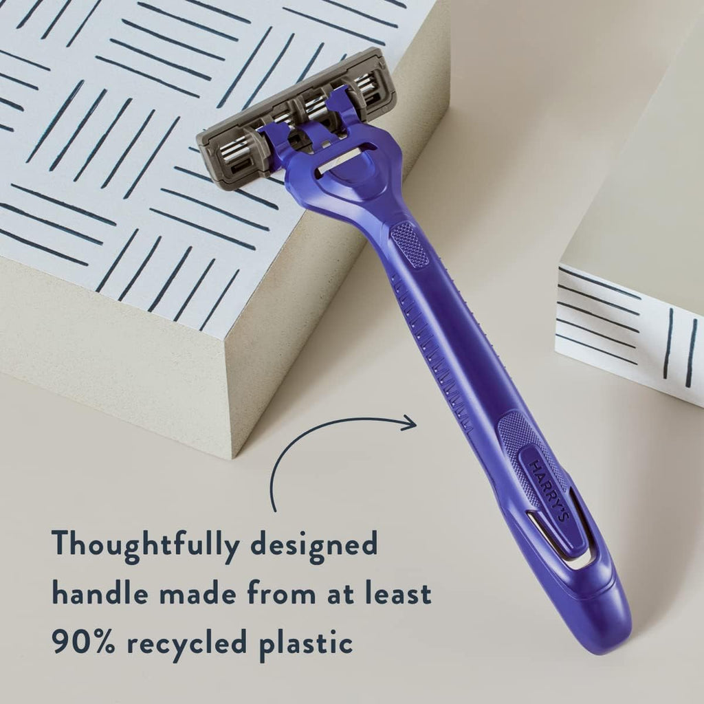 Discover Harry's authentic disposable razors, featuring a thoughtfully designed handle made from 90% recycled plastic.