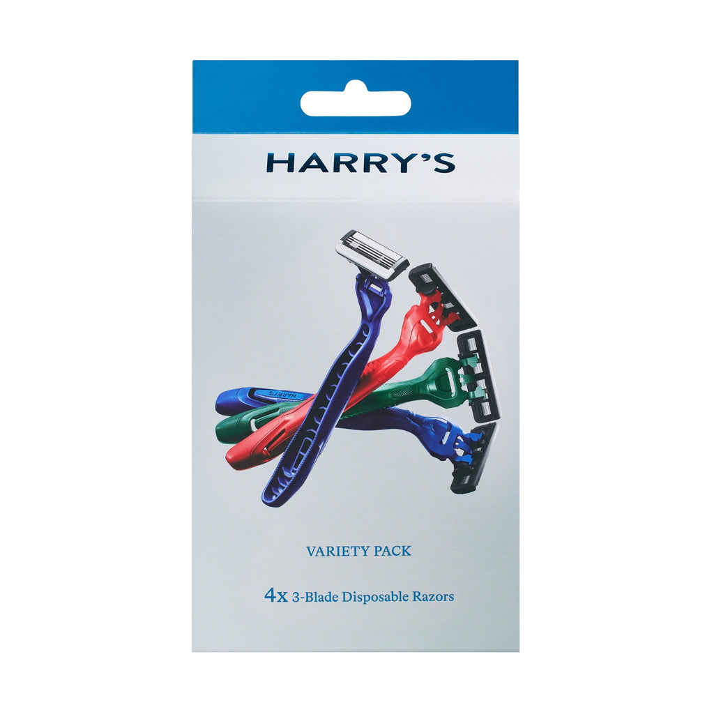Authentic Harry's Disposable Razors for men, 4-pack in vibrant colors. Ideal for a smooth, comfortable shave.