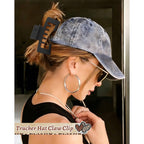 Authentic claw clip designed for baseball caps, securely holds hair while showcasing a stylish look. Ideal for everyday wear.