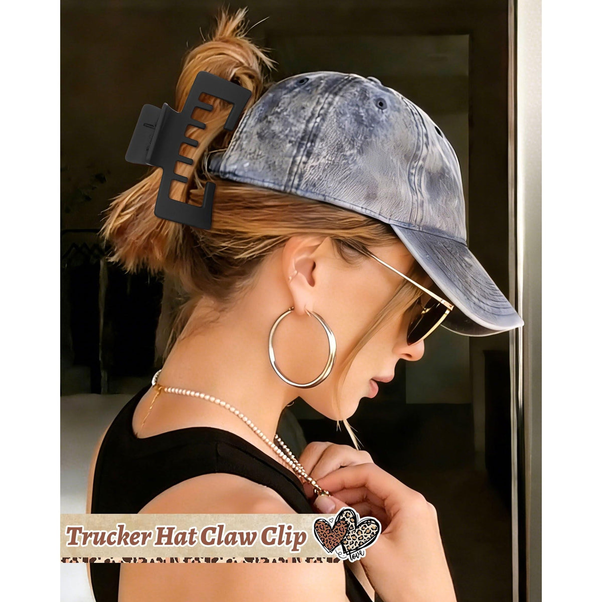 Authentic claw clip designed for baseball caps, securely holds hair while showcasing a stylish look. Ideal for everyday wear.