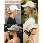 Feature versatile claw clips designed to complement baseball caps, stylishly holding hair in place for a chic look.