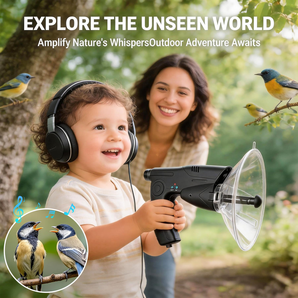 Discover nature's sounds with the HAUSBELL Parabolic Listening Device. Perfect for outdoor adventures and learning.