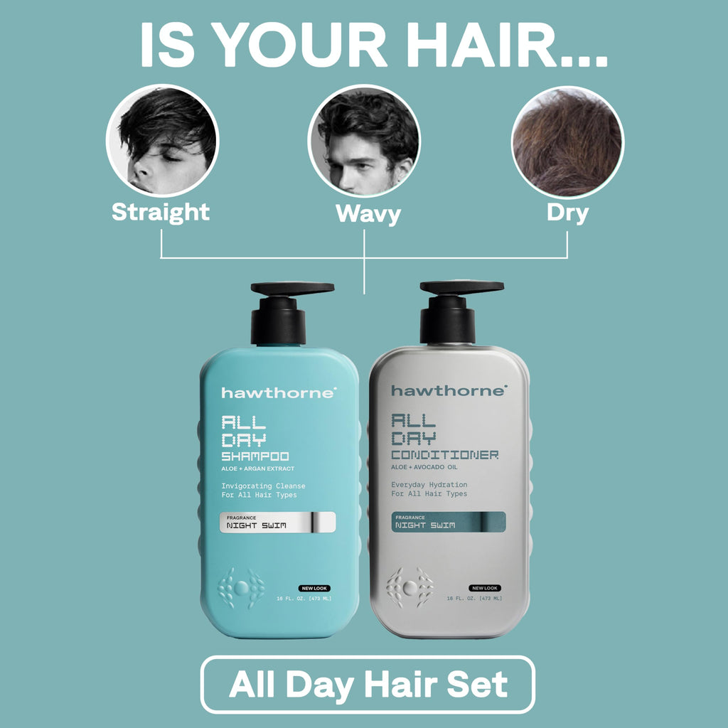 Authentic Hawthorne Men's Thickening Shampoo and Conditioner set designed for all hair types, promoting hydration and volume.