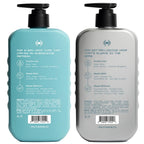 Hawthorne Men's Thickening Shampoo and Conditioner, available for order online. Refreshing scent and vegan-friendly.
