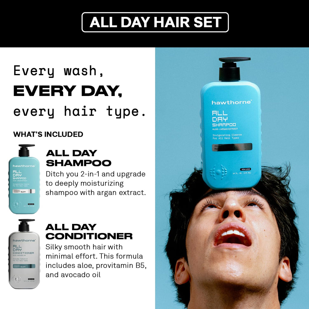 Premium imported Hawthorne Men's Thickening Shampoo & Conditioner for healthy, smooth hair, featuring argan oil.