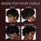 Hawthorne's shampoo and conditioner for textured hair, showcasing diverse hairstyles: wavy, curly, coily, and textured.