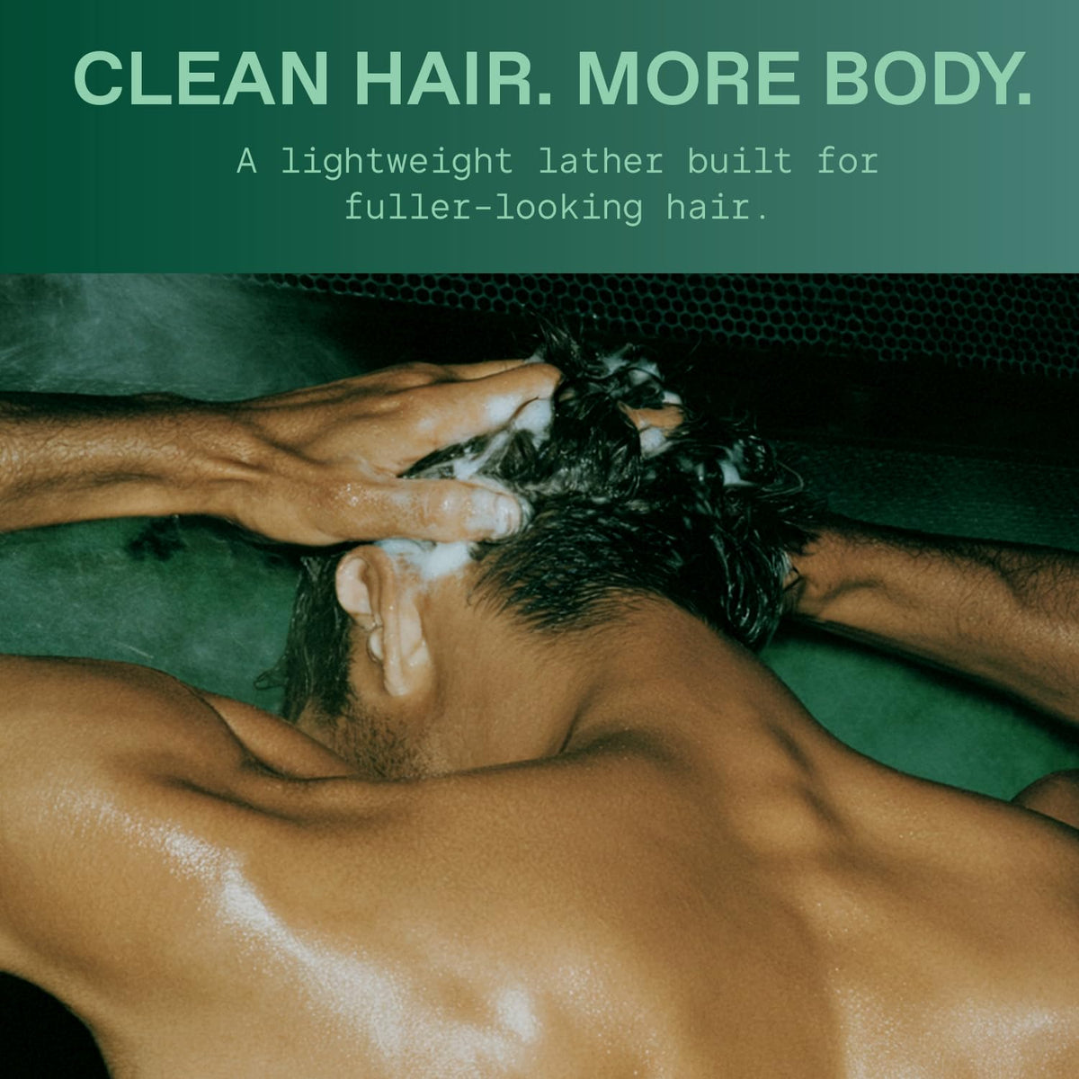 A man washes his hair, promoting Hawthorne Men's Thickening Shampoo for fuller-looking hair. Verified by CuratCart.