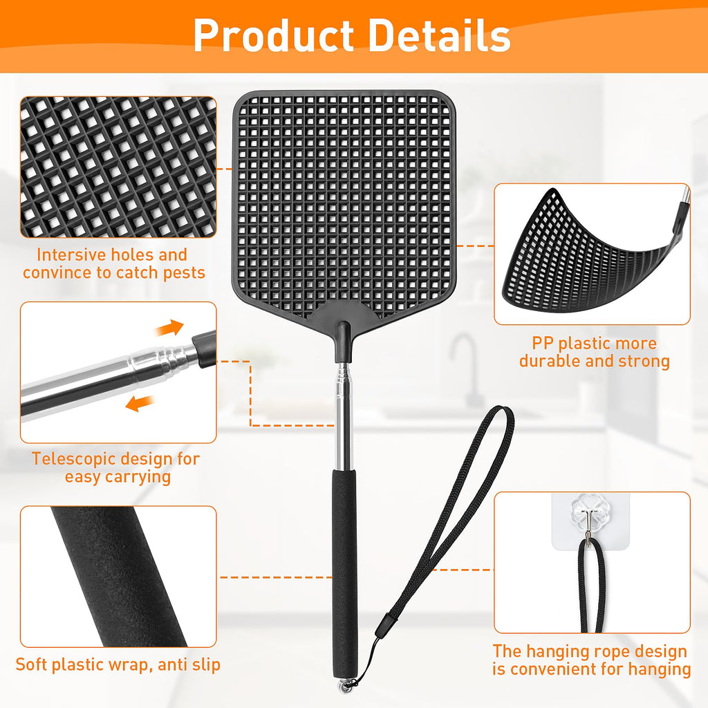 HDAJY Telescopic Fly Swatter with durable PP plastic and anti-slip handle, available at Curat Cart, 100% Authentic in India.