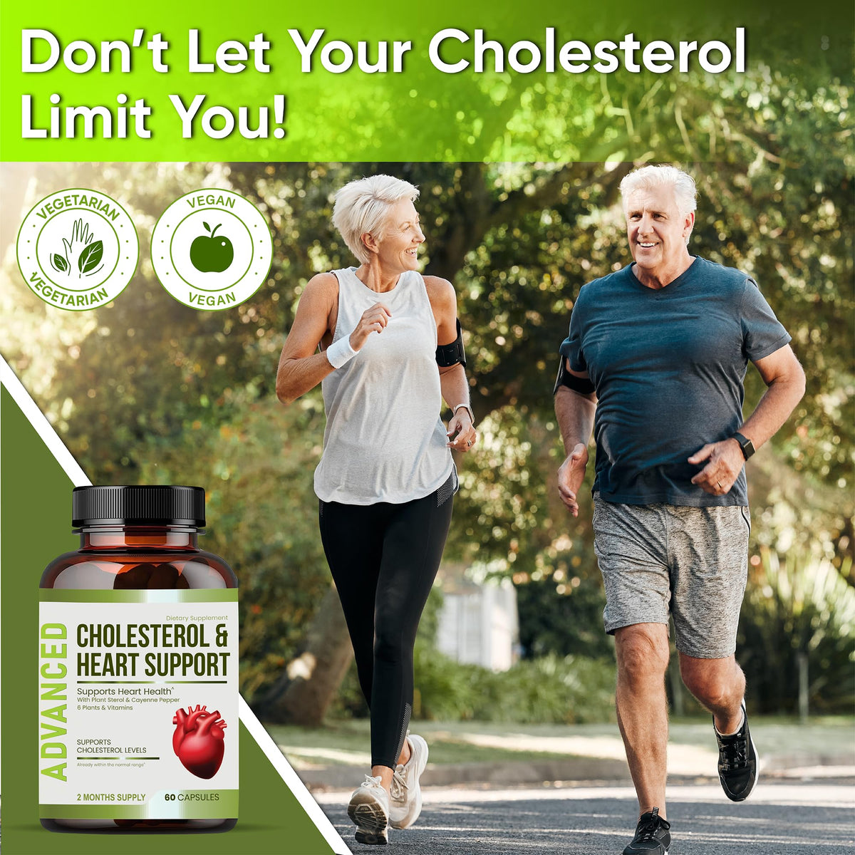 Advanced Heart Health Cholesterol Supplements in official packaging, promoting heart support for an active lifestyle. Available at Curat Cart.