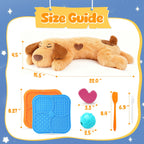 The Heartbeat Puppy Calming Set features high-quality plush, calming toys, and a detailed size guide, available at Curat Cart.