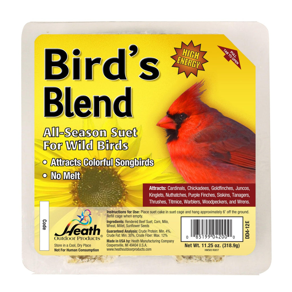 Heath Outdoor Products Suet Cake, a premium import that attracts colorful songbirds, available at Curat Cart.