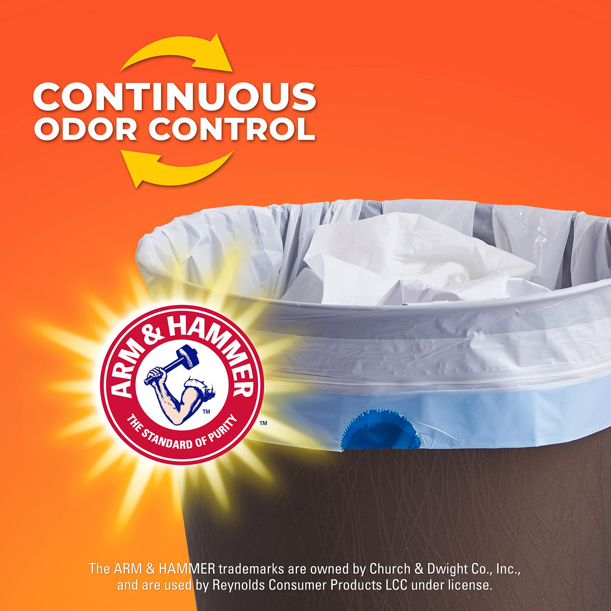Hefty Small Trash Bags offer continuous odor control with official packaging from Curat Cart, ensuring superior quality and freshness.
