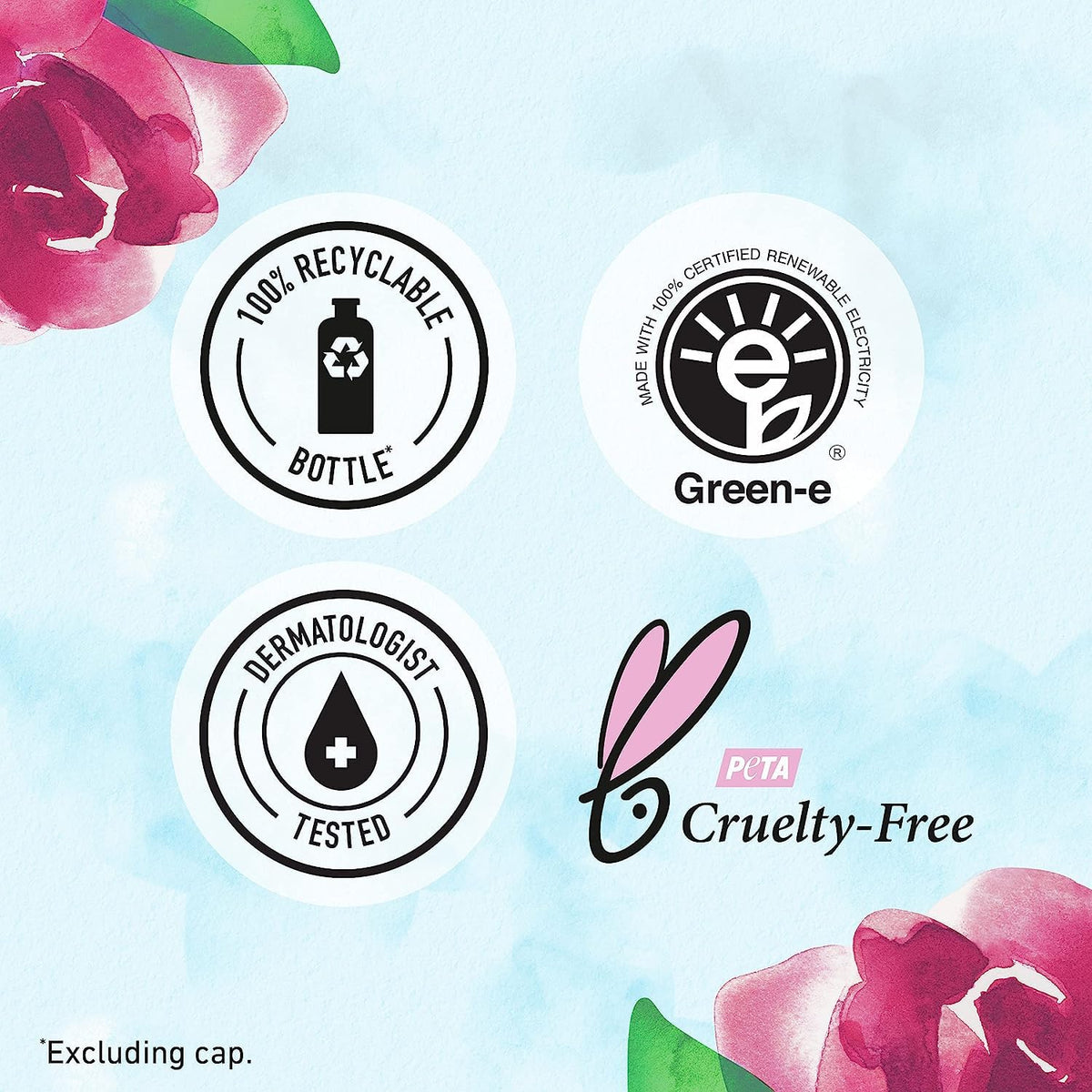 Herbal Essences Colored Hair Shampoo labels showcasing recyclable packaging, dermatologist tested, and cruelty-free certifications.
