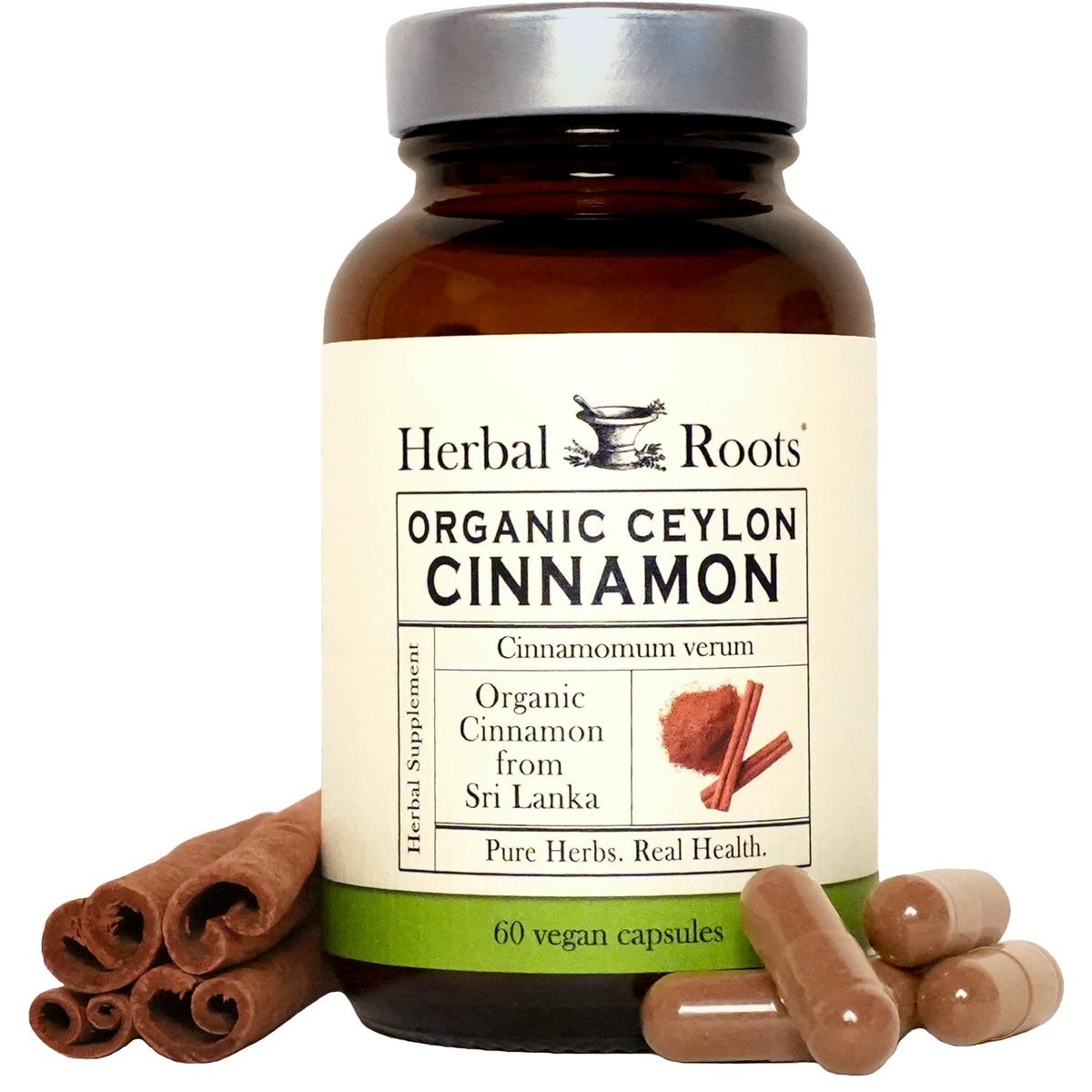 Discover premium imported Herbal Roots Ceylon Cinnamon capsules, featuring organic cinnamon from Sri Lanka. Available at Curat Cart.