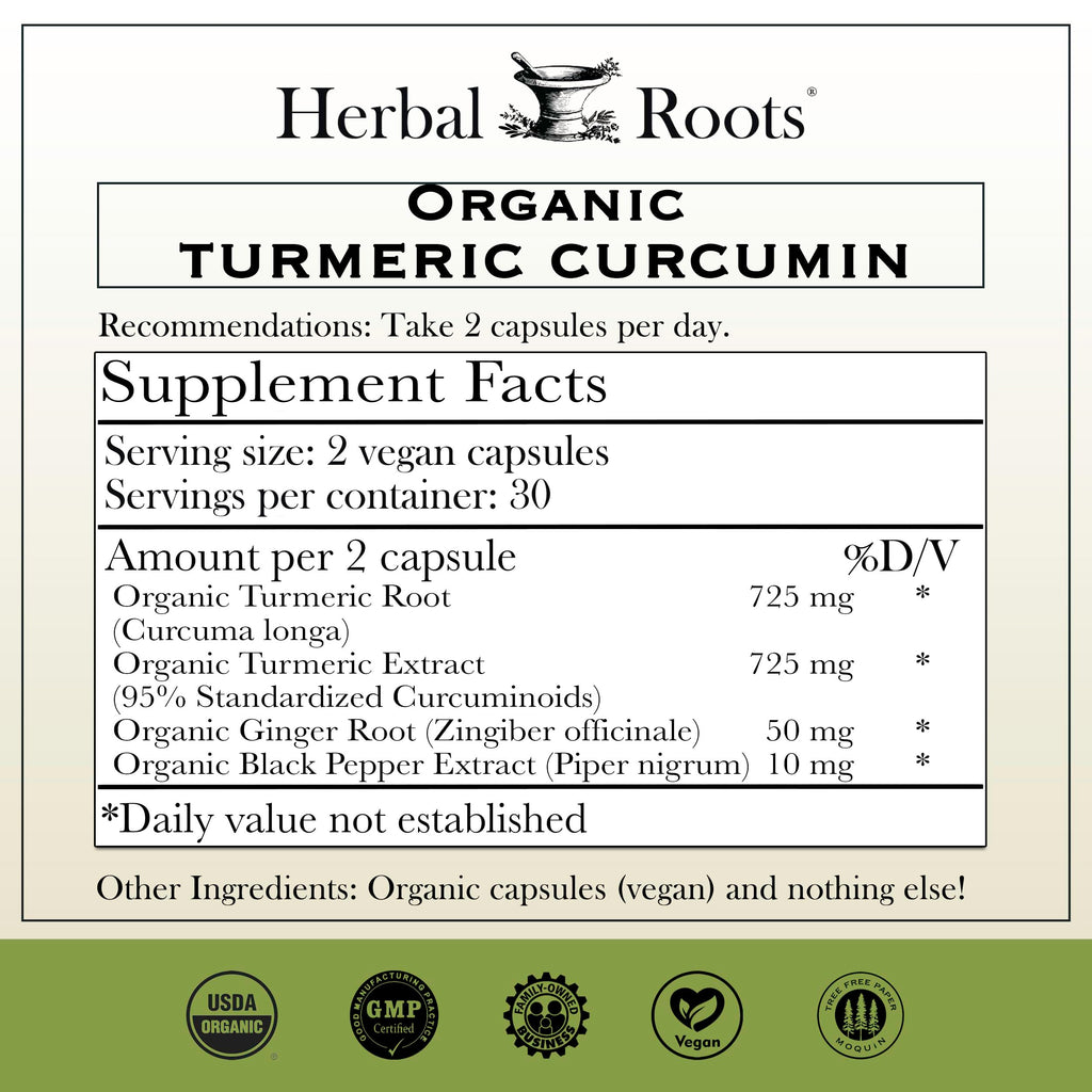 Herbal Roots Organic Turmeric Capsules offer 100% authentic turmeric curcumin, available in India at Curat Cart.