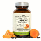 Herbal Roots Organic Turmeric Capsules, a premium import with black pepper and ginger, available at Curat Cart for real health benefits.