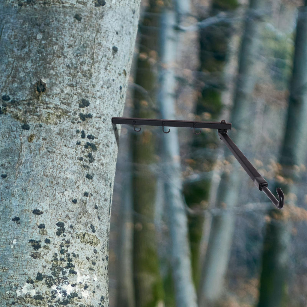 Highwild Tree Stand Bow Hanger displayed on a tree, showcasing durable design and high-quality finish, available at Curat Cart.