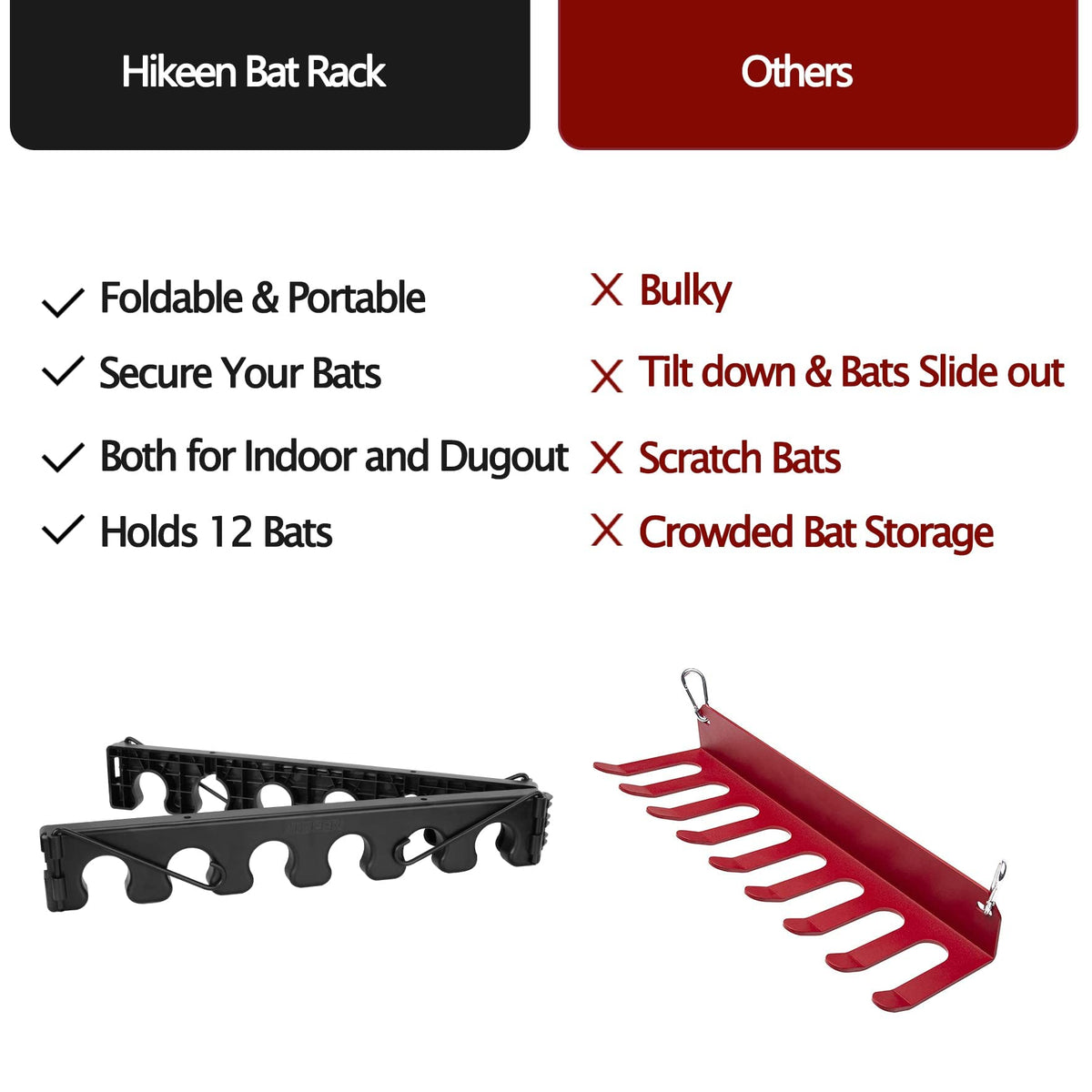 Hikeen Baseball Bat Rack Organizer holds 12 bats securely, portable and foldable. Available in India at Curat Cart. 100% Authentic.