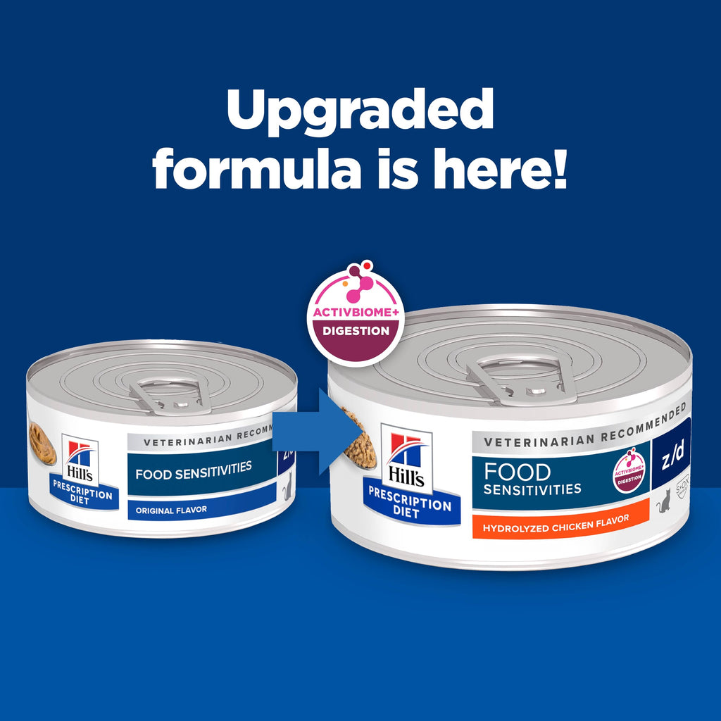 Hill's z/d Skin Food Sensitivities, now with an upgraded formula, available at Curat Cart. 100% Authentic and veterinarian recommended.