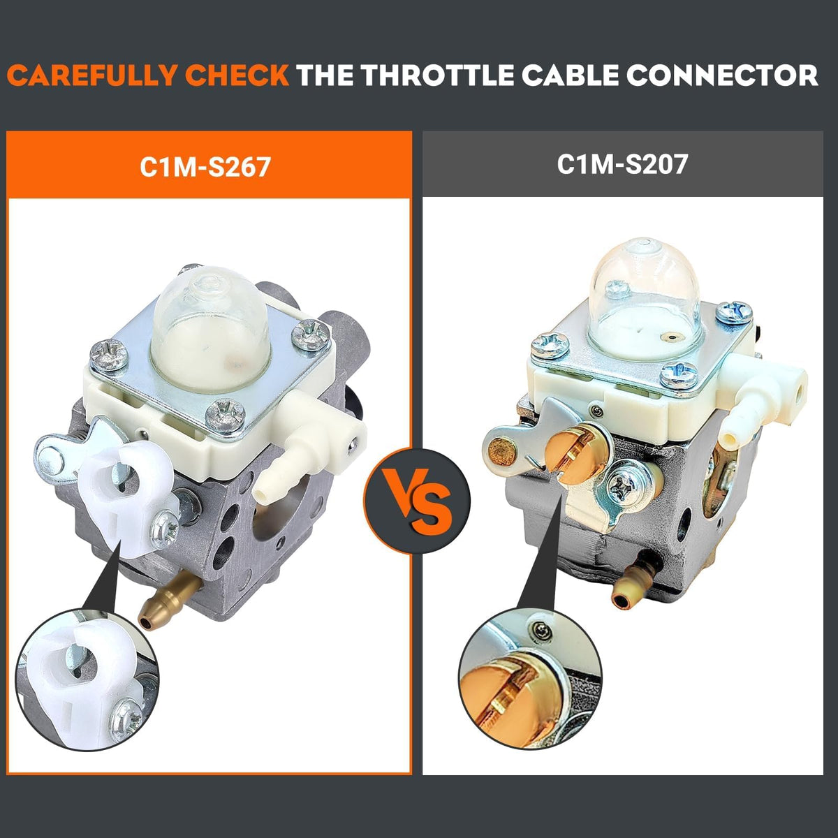 Hipa Carburetor for Stihl Trimmer comparison, showcasing C1M-S267 and C1M-S207. 100% Authentic, available at Curat Cart.