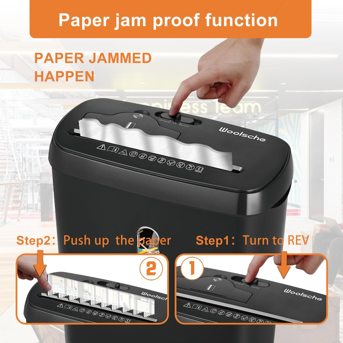 Woolsche Paper Shredder features a paper jam proof function, ensuring 100% authenticity. Available at Curat Cart in India.