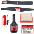 Premium imported Honda HRN216 Lawn Mower Tune Up Kit featuring blades, spark plug, and oil, available at Curat Cart.