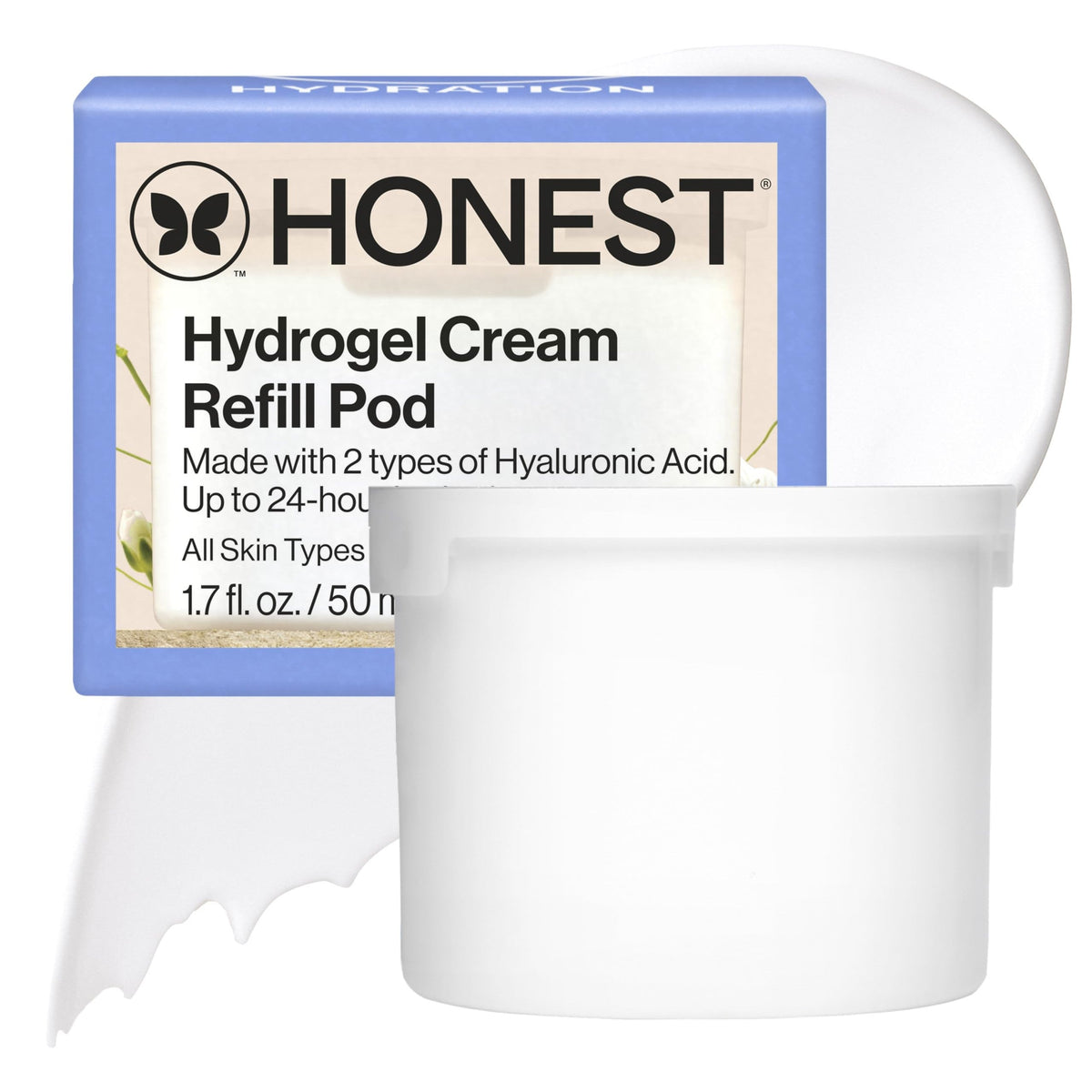 Authentic Honest Beauty Hydrogel Cream Refill Pod, 1.7 fl. oz., hydrates for up to 24 hours, suitable for all skin types.