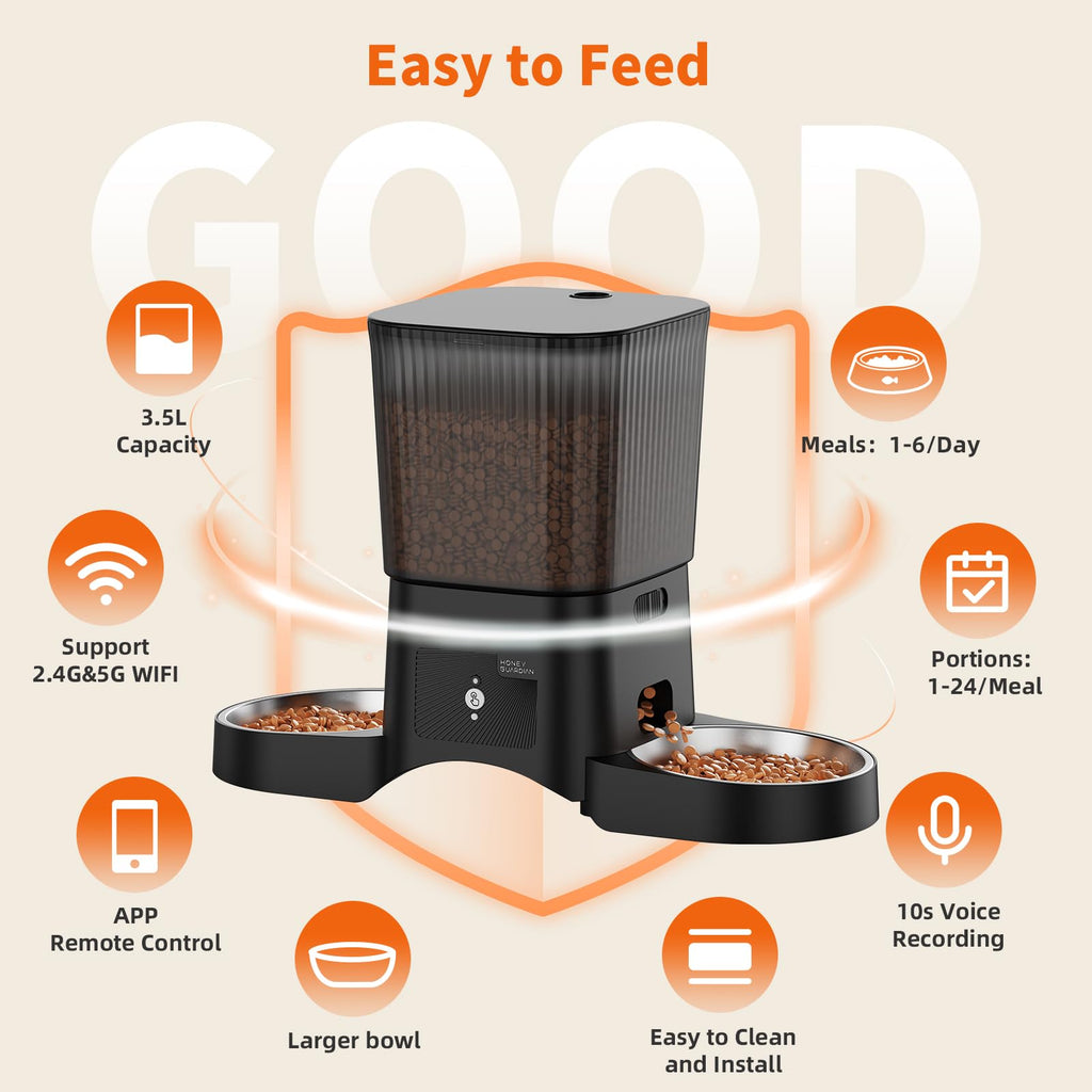 The HoneyGuaridan Automatic Cat Feeder offers convenient feeding with a 3.5L capacity, perfect for busy pet owners. Available at Curat Cart.
