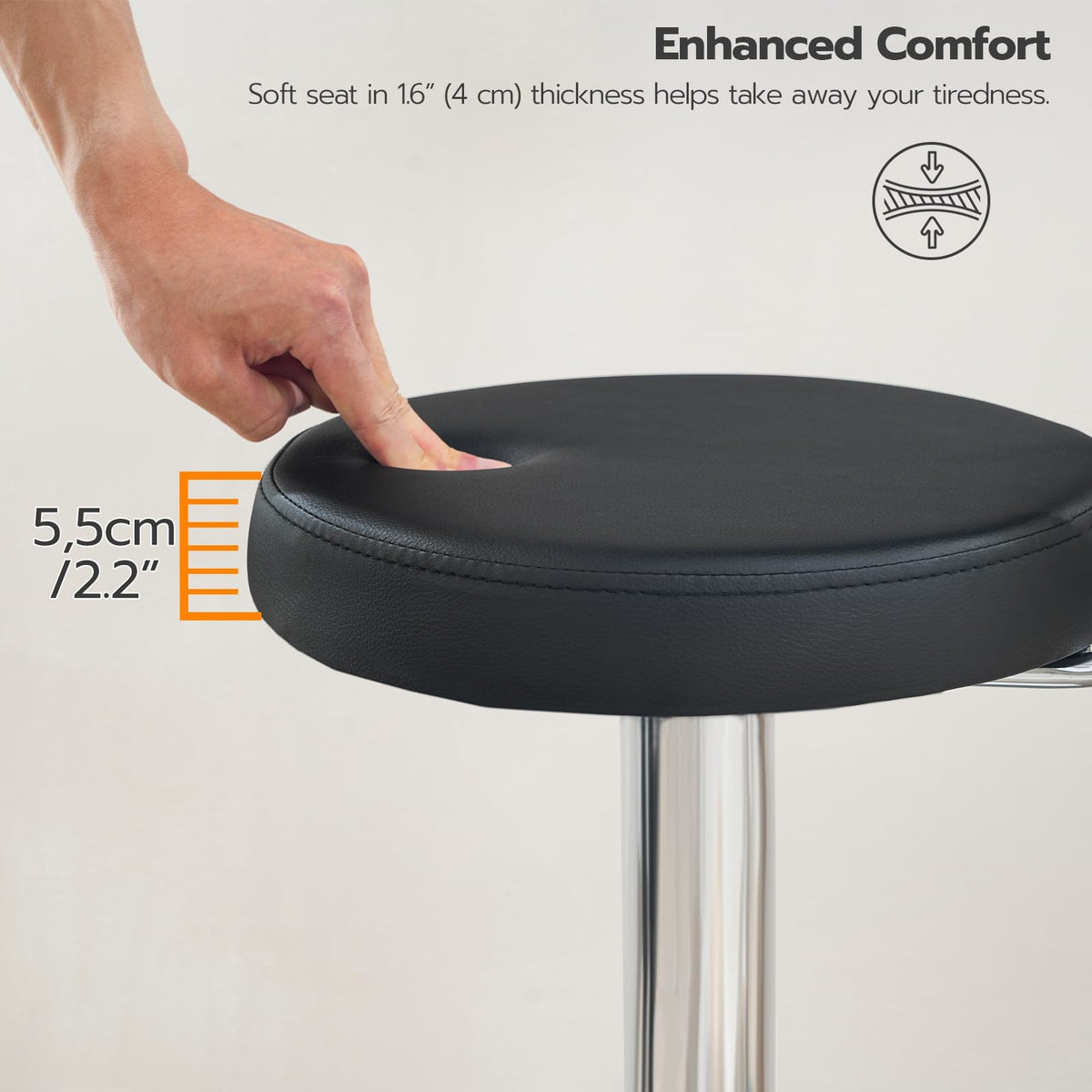 HOOBRO Height Adjustable Rolling Stool features a soft, 4 cm thick seat for enhanced comfort. 100% Authentic, available at Curat Cart.