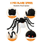 Realistic HOPOCO Halloween Plush Spider Set featuring 6 black spiders with vivid red eyes. 100% Authentic, available at Curat Cart in India.