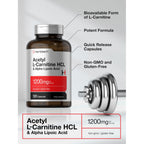 Horbäach Acetyl L Carnitine in official packaging, featuring 120 capsules, non-GMO and gluten-free for optimal health. Available at Curat Cart.