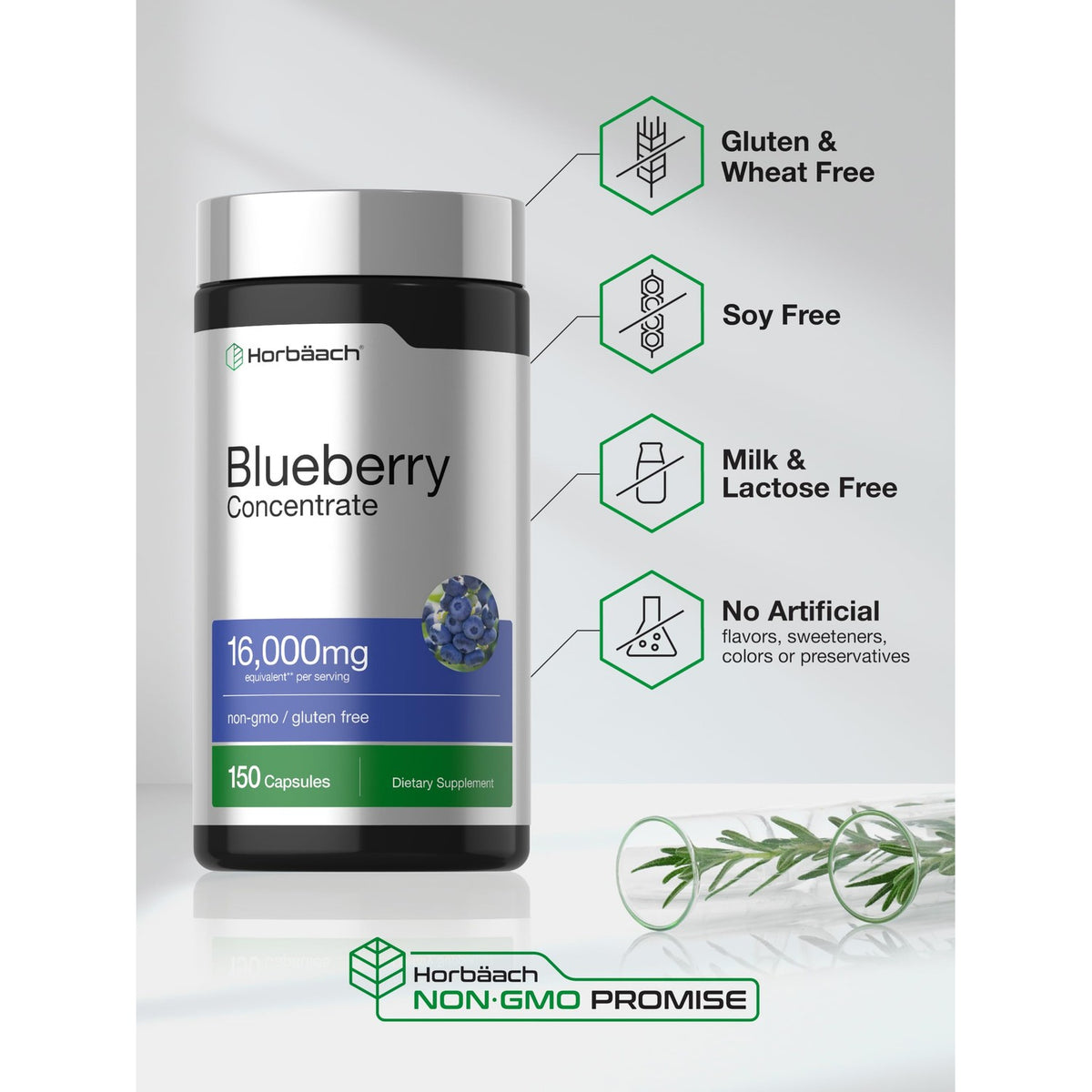 Horbäach Blueberry Concentrate Supplement offers 16,000mg per serving. Ideal for enhancing your wellness routine. Available at Curat Cart.