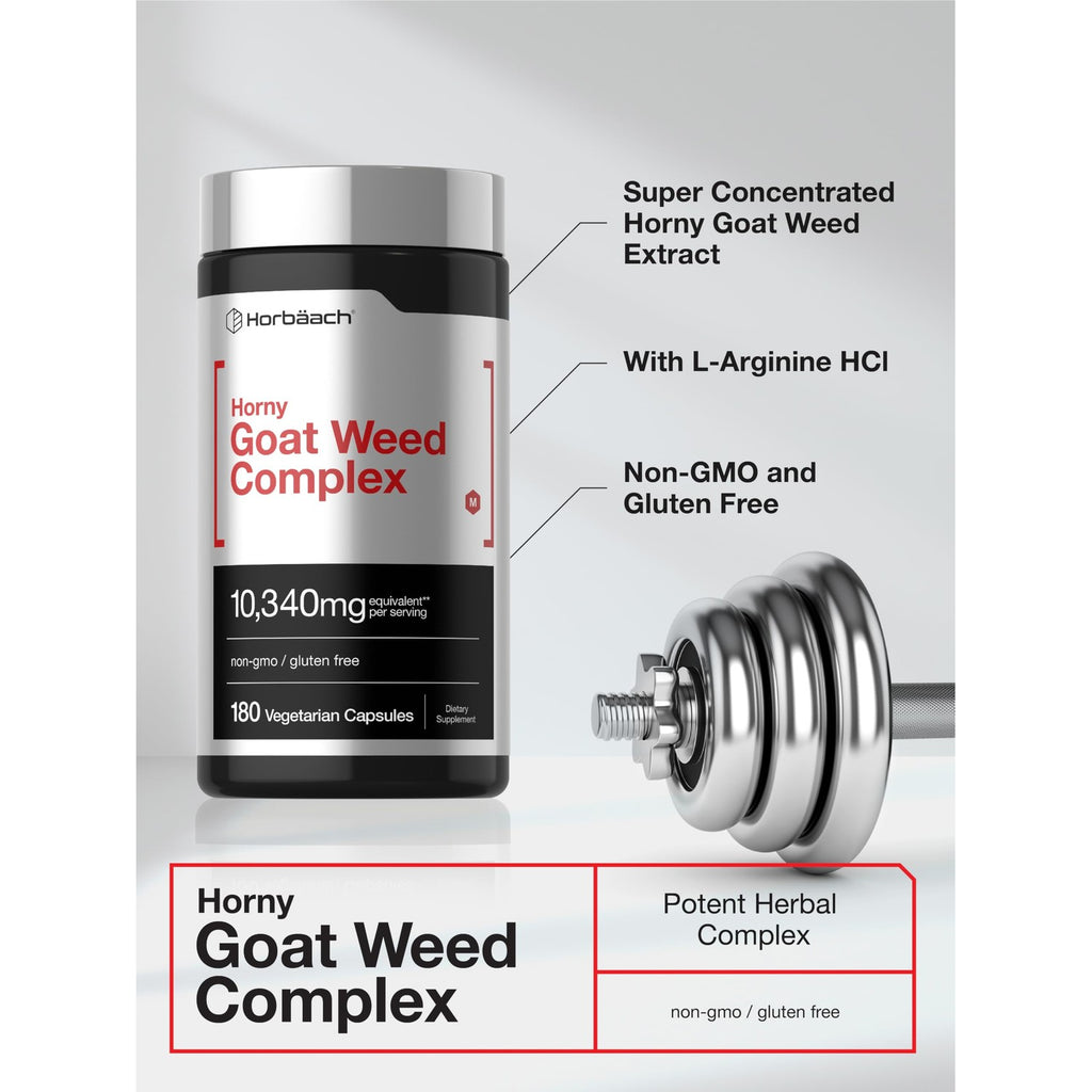 Discover Horbäach Horny Goat Weed Complex, specially curated by Curat Cart. Non-GMO, gluten-free, and packed with potent herbal benefits.