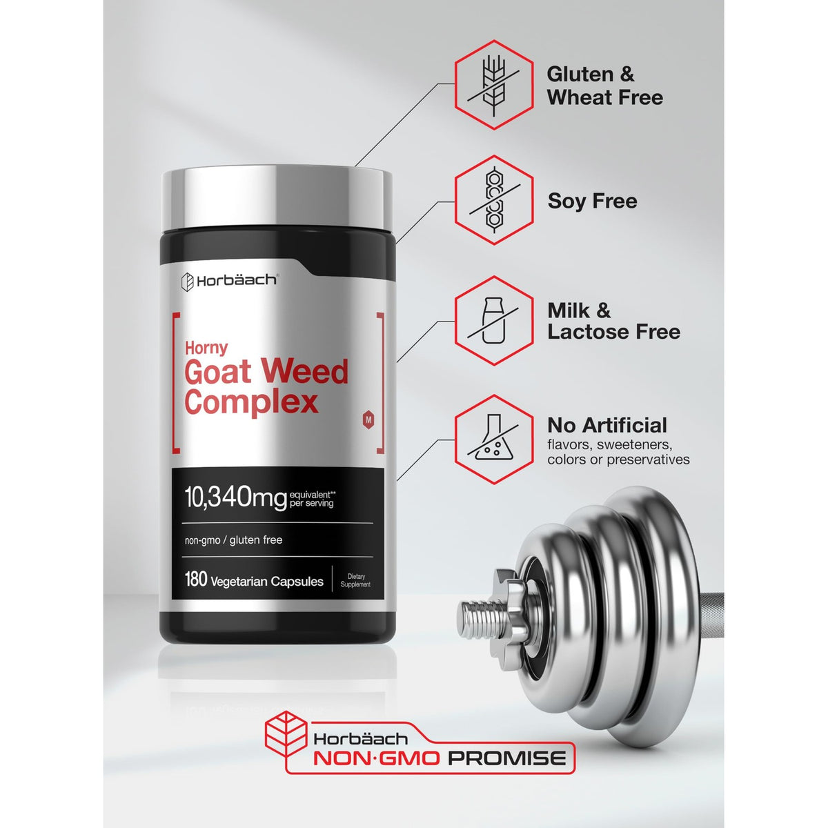 Horbäach Horny Goat Weed Complex offers 10,340mg per serving, perfect for daily use. Available at Curat Cart for enhanced wellness.