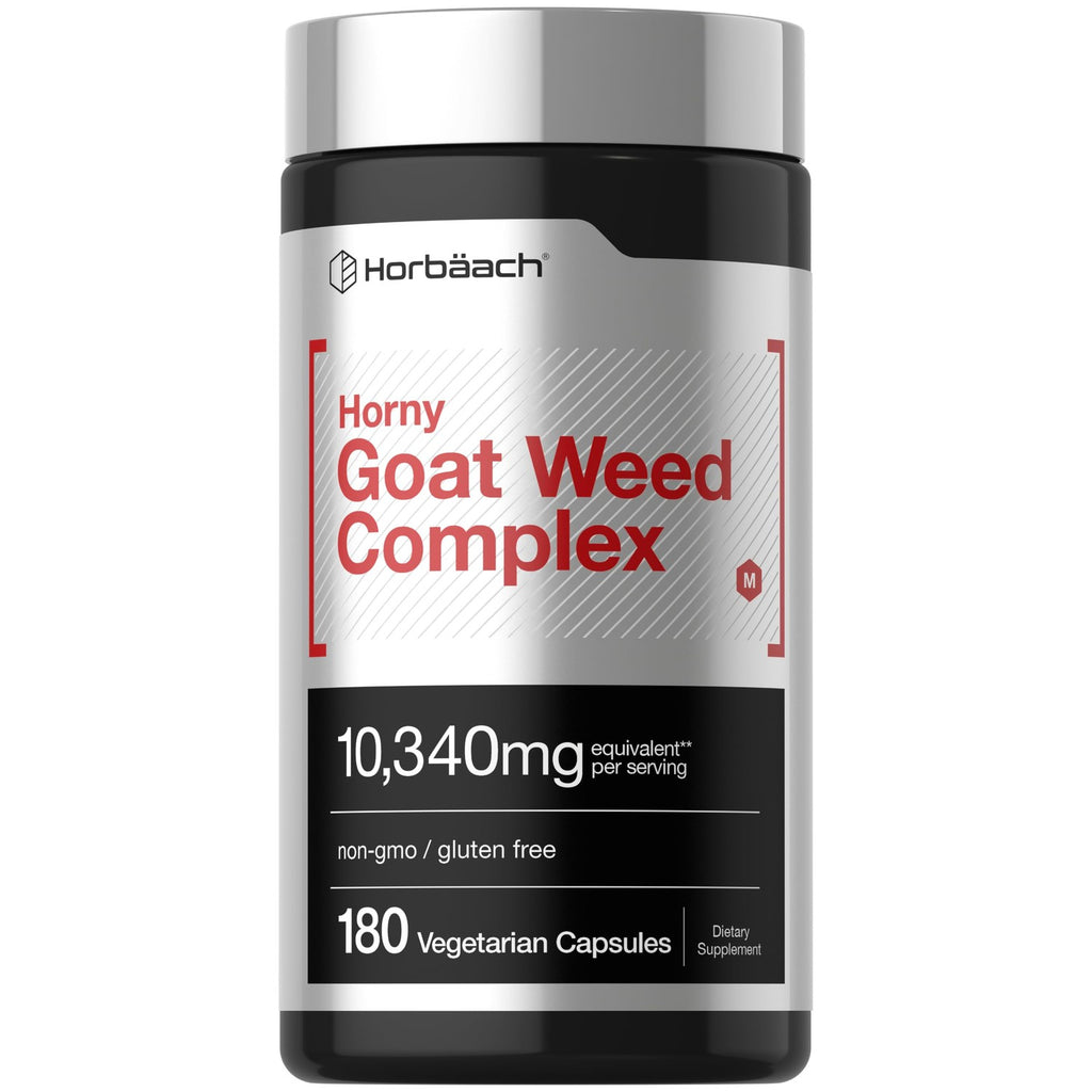 Horbäach Horny Goat Weed Complex offers 10,340mg in 180 vegetarian capsules. A premium import available at Curat Cart.