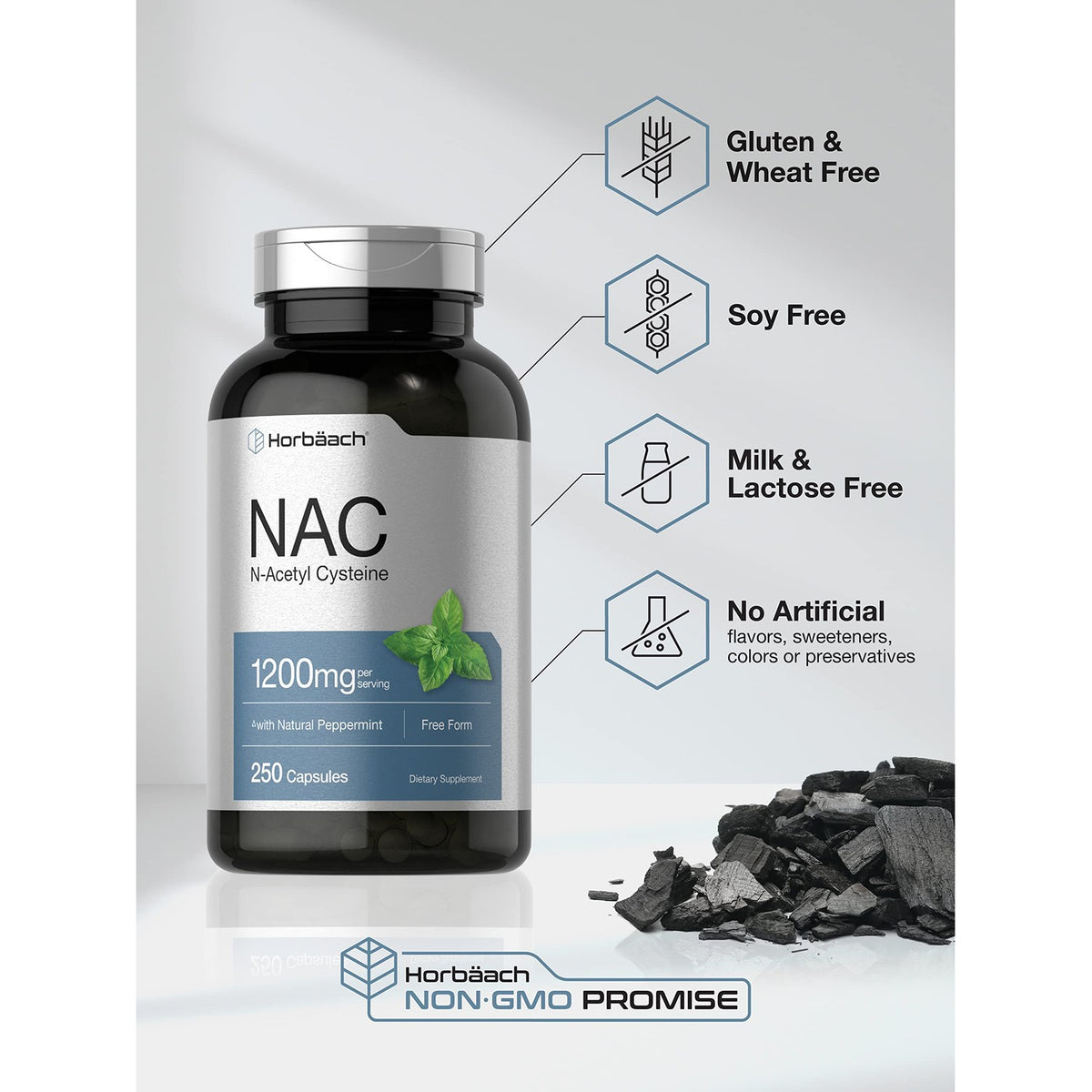 Unlock wellness with Horbäach NAC N-Acetyl Cysteine, exclusively curated by Curat Cart. Gluten-free, non-GMO, 250 capsules.