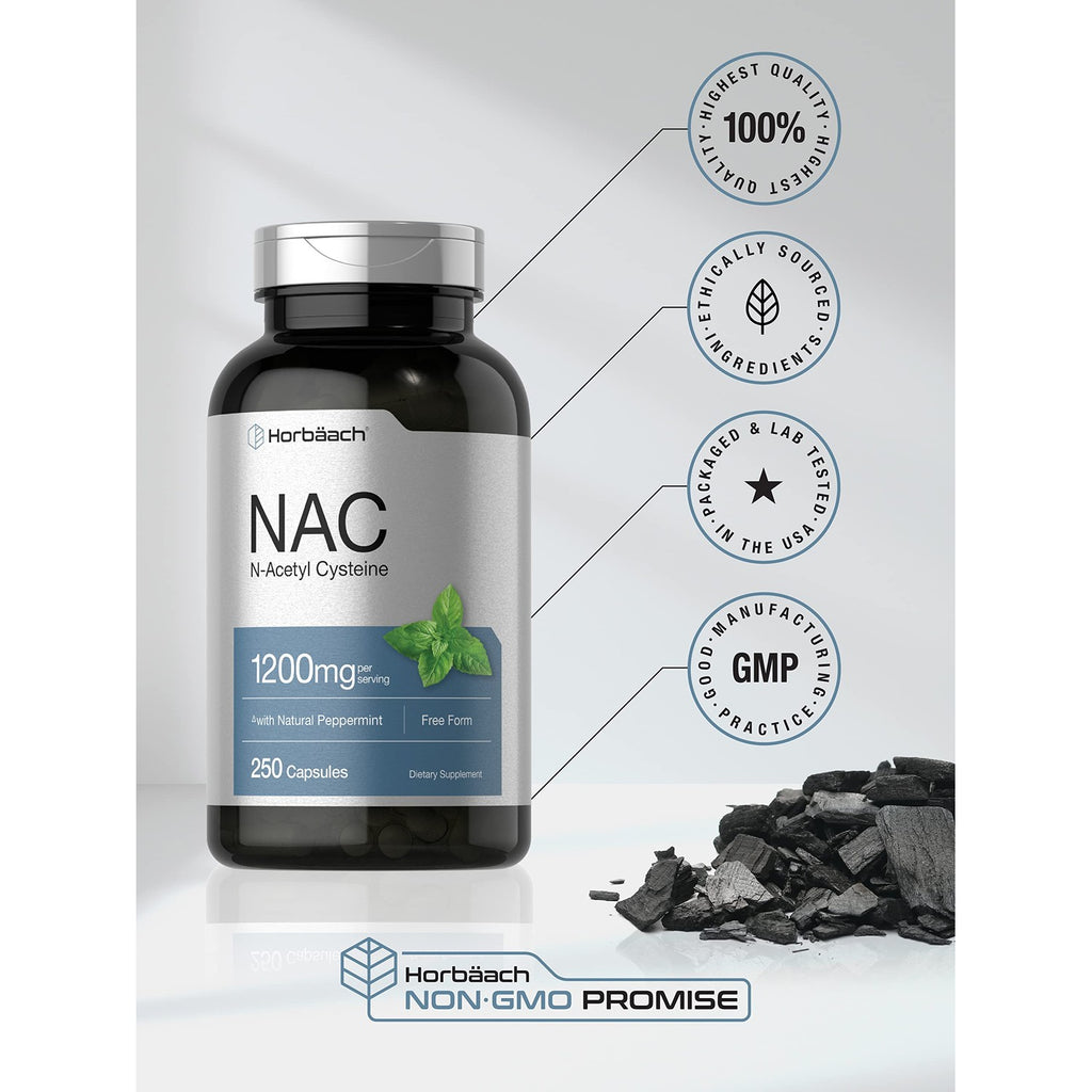 Horbäach NAC N-Acetyl Cysteine Supplement with 1200mg per serving, perfect for daily use and available at Curat Cart.