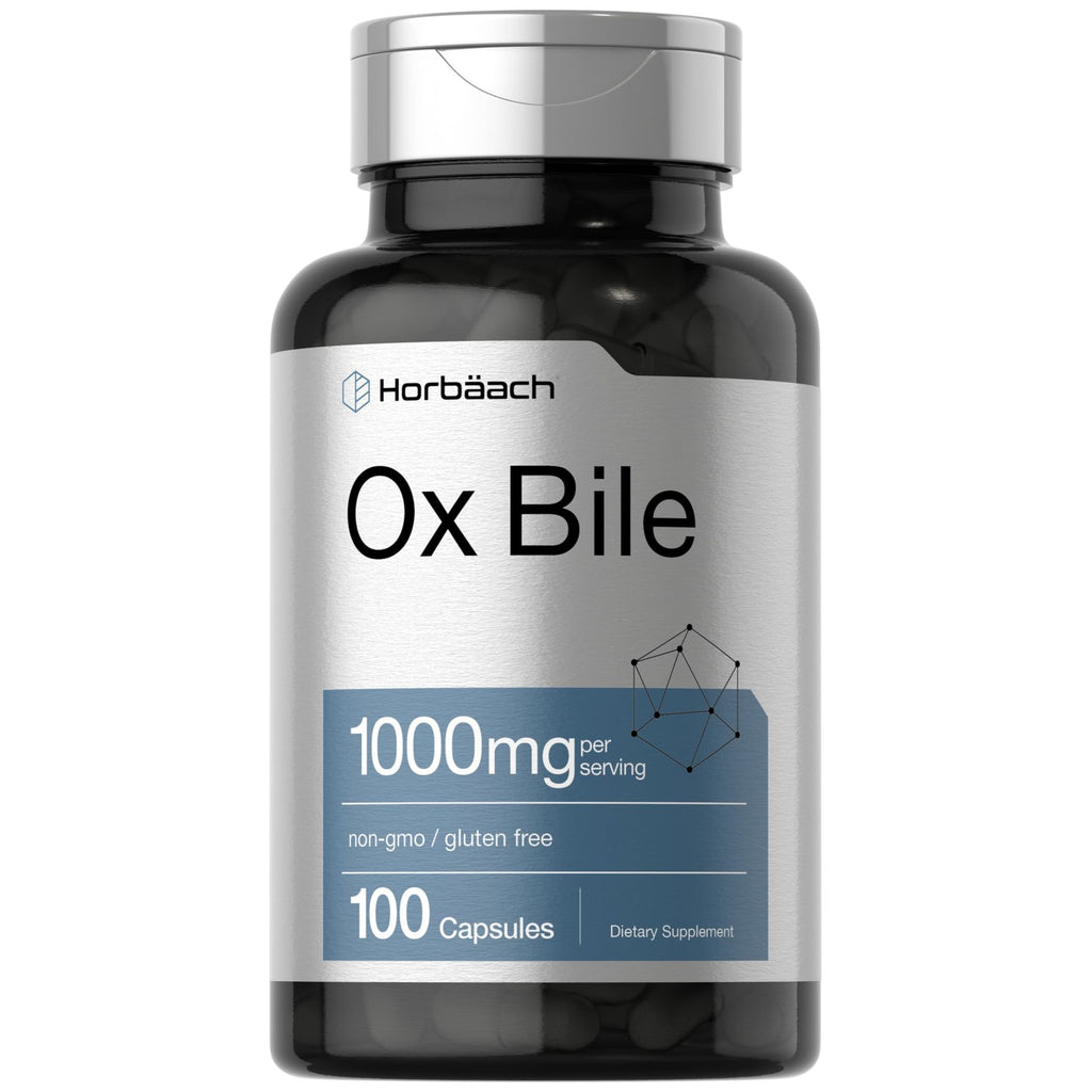 Premium imported Horbäach Ox Bile Supplement, 1000mg per serving, 100 capsules. Available at Curat Cart.