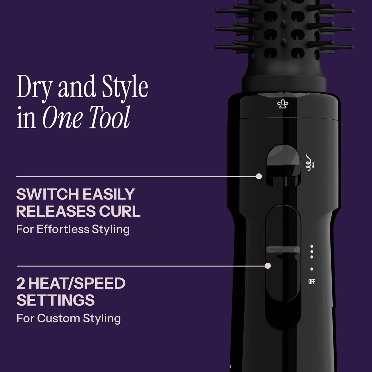 Hot Tools Pro Artist Hot Air Styling Brush features 2 heat settings for custom styling and an easy switch for effortless curls. Verified by CuratCart.